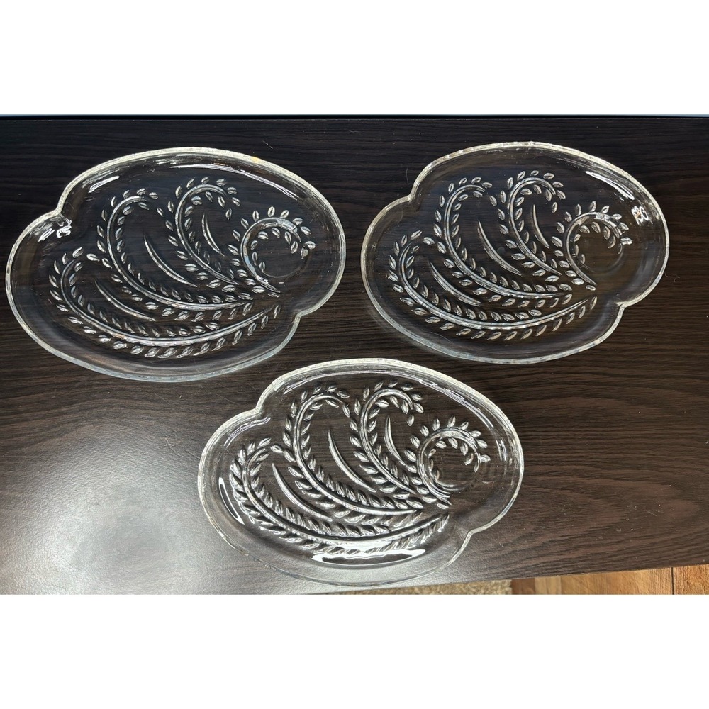 Lot of 3 Vintage‎ Federal Glass Homestead Snack Trays Wheat Pattern No Cups